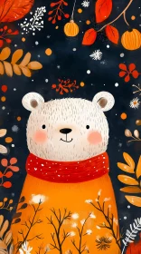 Charming Autumn Bear with Leaves