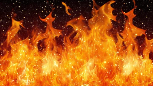 Flames Dancing Amid Sparks in Fiery Scene
