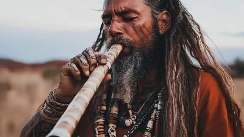 Man Playing Didgeridoo in Natural Light