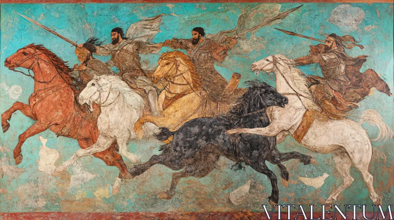 Ancient Warriors on Horseback Painting AI Image