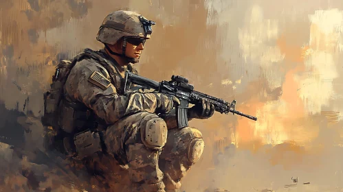 Military Soldier with Rifle Painting