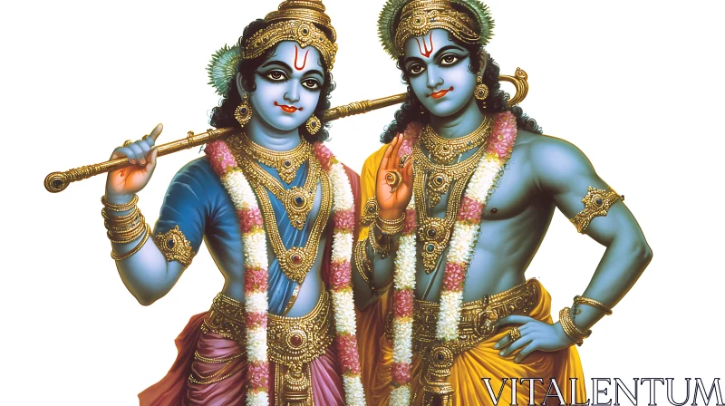 Radha Krishna Deities with Golden Ornaments AI Image