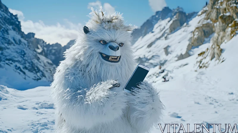 AI ART Abominable Snowman with Mobile Phone