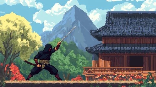 Ninja Pixel Art Mountain View