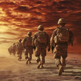 Soldiers Walking into the Sunset