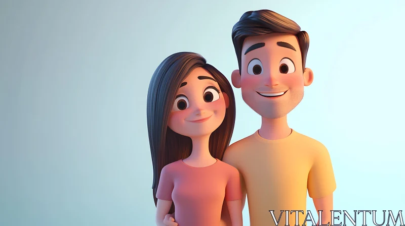 AI ART Charming Cartoon Couple 3D Render