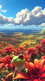 Whimsical Frog Among Vibrant Blooms
