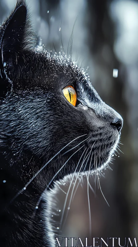 Black Cat with Orange Eyes in Snow AI Image