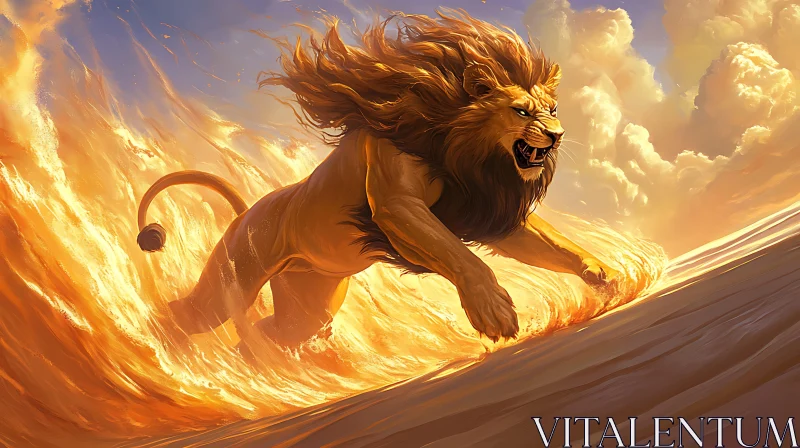 Golden Lion Leaping AI Image