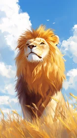 Regal Lion Under Blue Sky