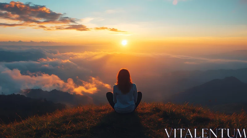 Sunset Meditation on Mountain Top AI Image