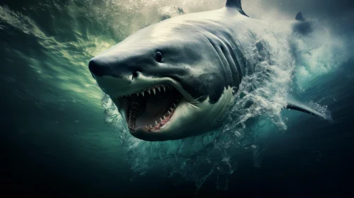 Captivating Underwater Image: Powerful Shark with Open Mouth