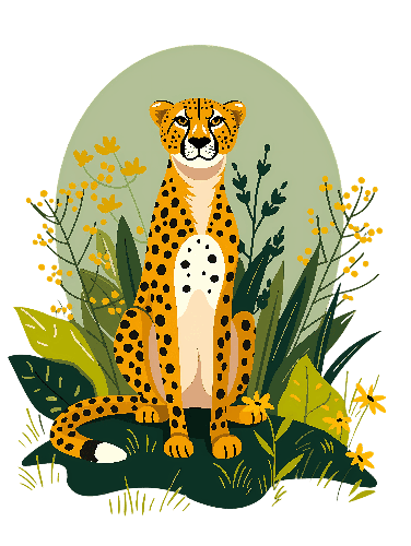 POD Design Cartoon Cheetah in Nature Scene for Apparel and Decor