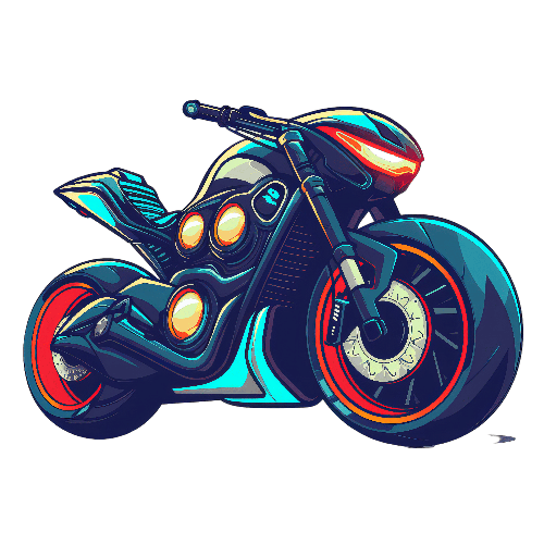 Cartoon Motorcycle with Blue and Orange Accents POD Design