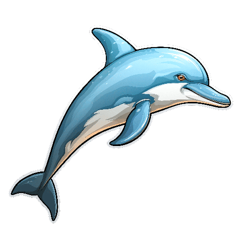 Cheerful Cartoon Dolphin Jumping on Transparent Background POD Design