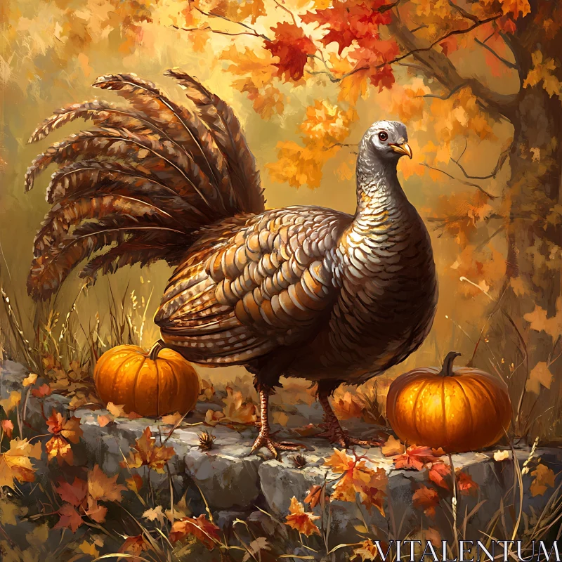 Thanksgiving Turkey with Pumpkins AI Image