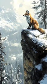 Lone Fox in Winter Mountains