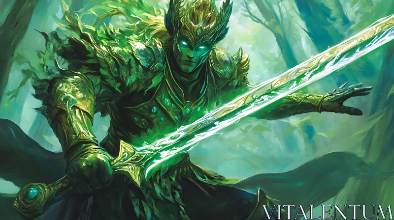 AI ART Forest Elf Warrior with Glowing Sword