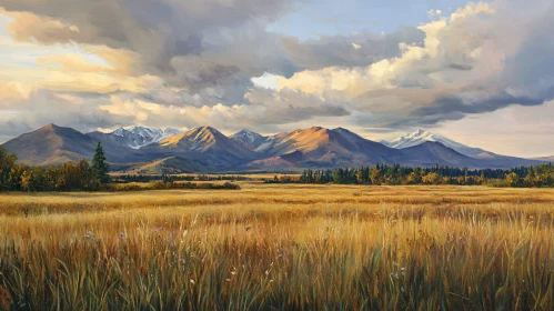 Seamless Harmony of Mountains and Golden Fields