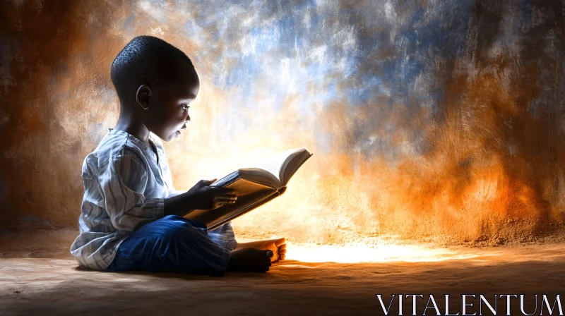 Child immersed in reading AI Image