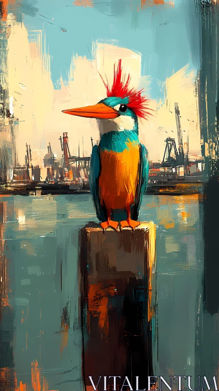 Colorful Abstract Bird in Harbor AI Image