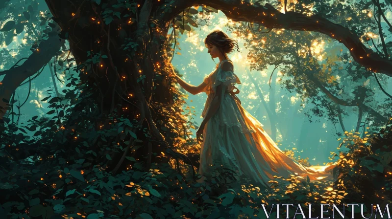 Enchanting Woman in a Magical Forest - Captivating Nature Photography AI Image