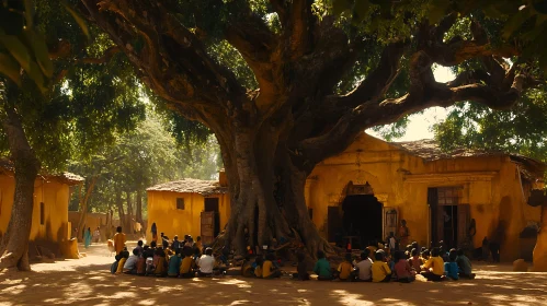 Children Circle Under Village Tree