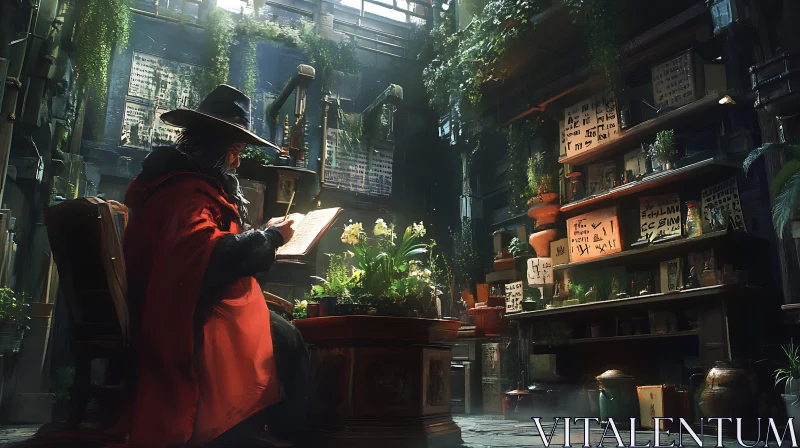 AI ART Wizard Writing in Greenhouse