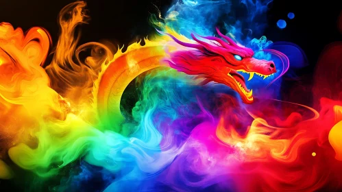 Chromatic Dragon Amidst Swirling Hues