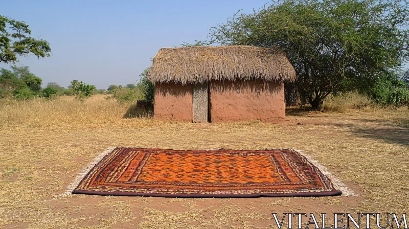 Simple Hut and Rug in African Field AI Image