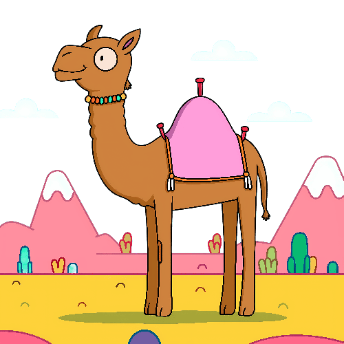 POD Design Friendly Cartoon Camel in Desert with Pink Saddle Illustration