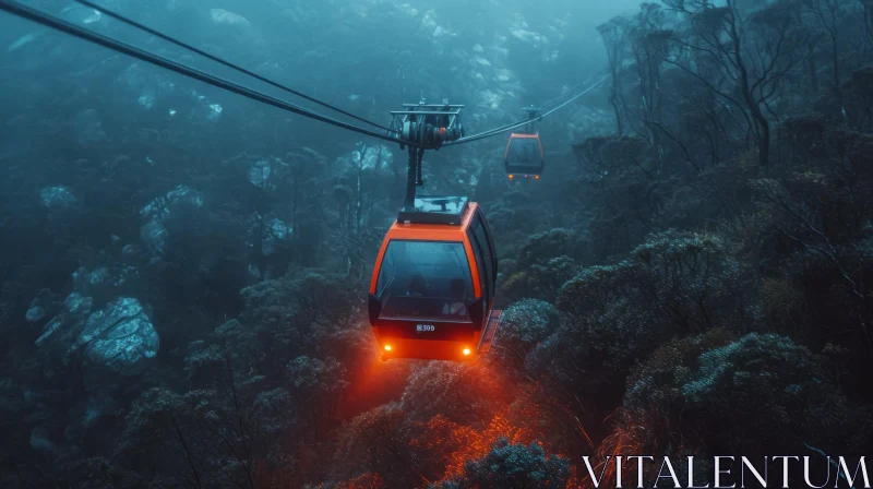 Gondola Ride up Tiamat Volcano in Melbourne: Atmospheric Woodland Imagery AI Image