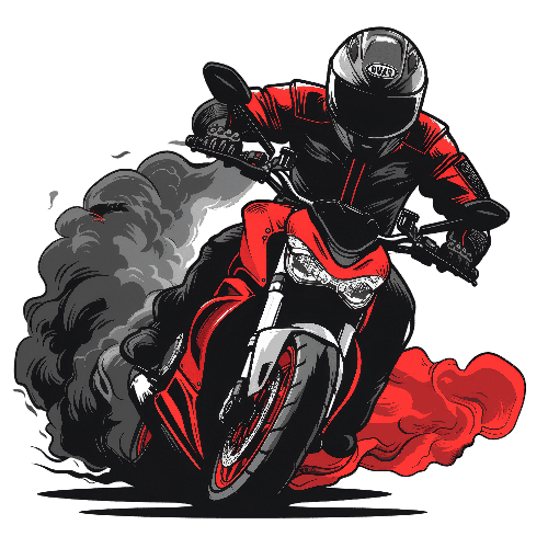 Man Riding Red Motorcycle Amidst Smoke - Action Shot POD Design