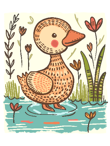 Serene Duck in Water Illustration for Apparel