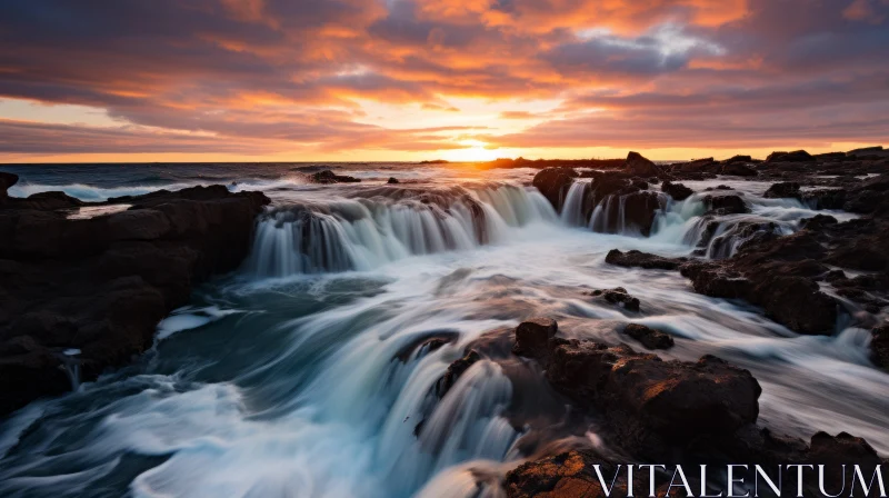Sunset Time Lapse at Waterfall: A Captivating Blend of Nature and Art AI Image