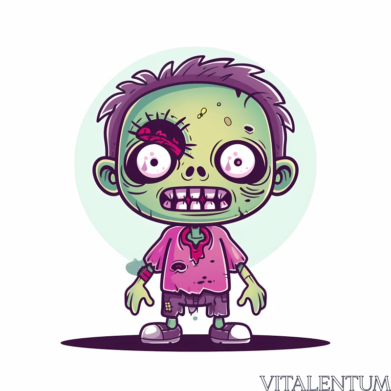 Zombie Boy Cartoon Illustration for Halloween or Video Games AI Image
