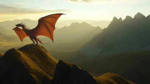 Majestic Dragon Overlooking Mountain Landscape