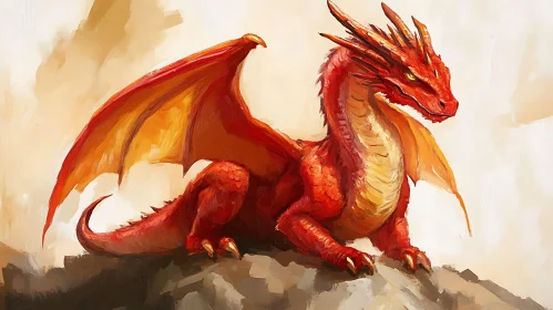 Crimson Dragon on Stone Ledge Artwork