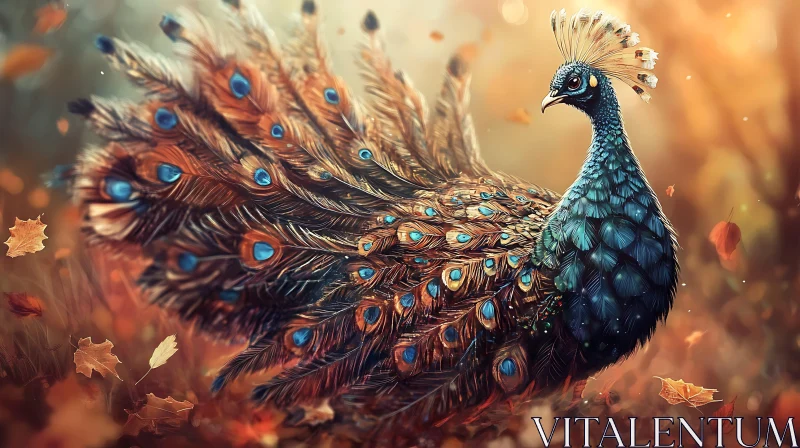 Bronze and Teal Feathered Peacock AI Image