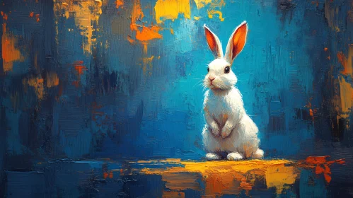 Abstract Bunny Artwork in Blue and Orange Tones