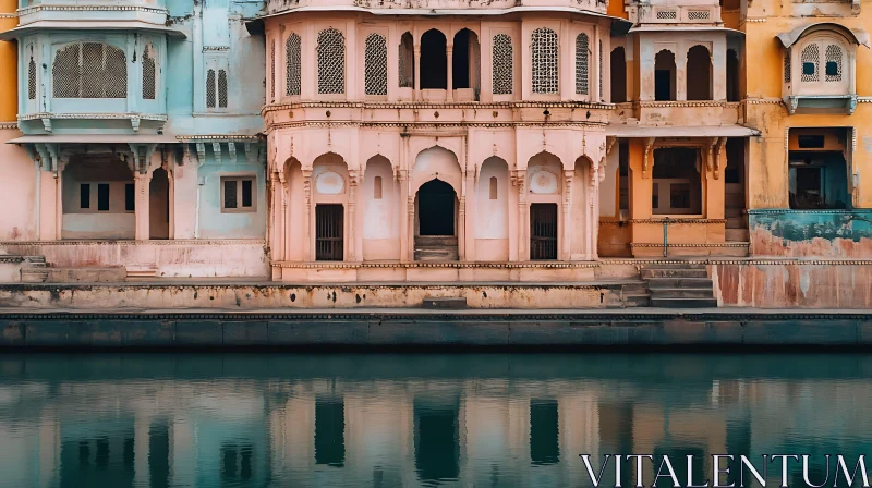 Architectural Facades Reflected in Calm Waters AI Image