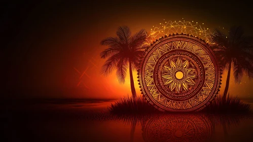 Tropical Island Sunset with Mandala