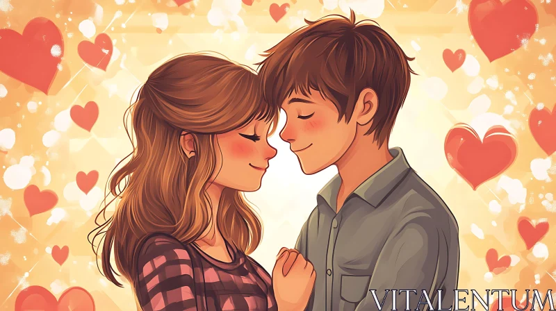 Romantic Embrace Cartoon Illustration AI Image