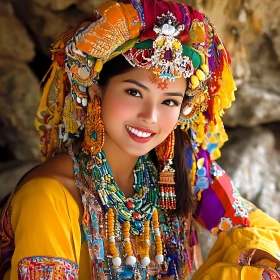 Portrait of Woman in Colorful Headdress