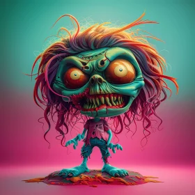 3D Cartoon Zombie in a Tattered Outfit