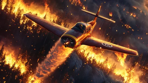 Plane Flying Over Burning Forest