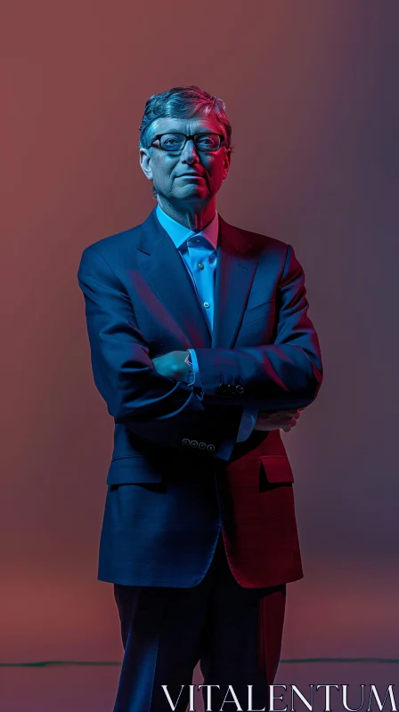 Portrait of Bill Gates with Colorful Lighting AI Image