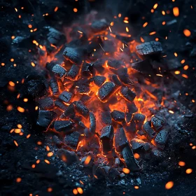 Glowing Embers and Charcoal in Fire