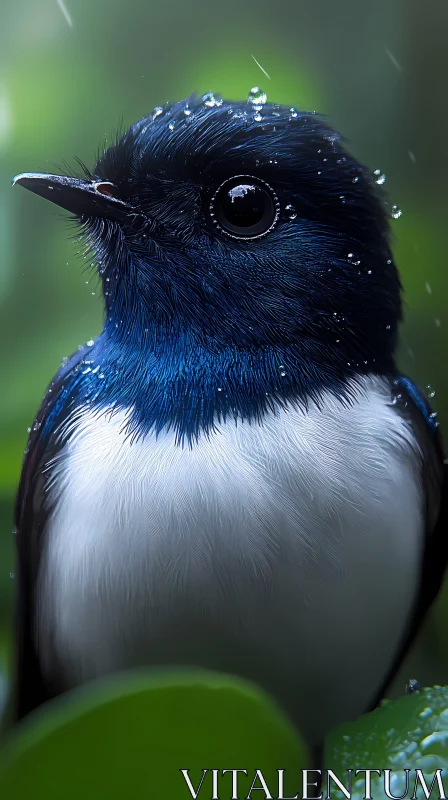 AI ART Raindrop-Covered Blue Bird