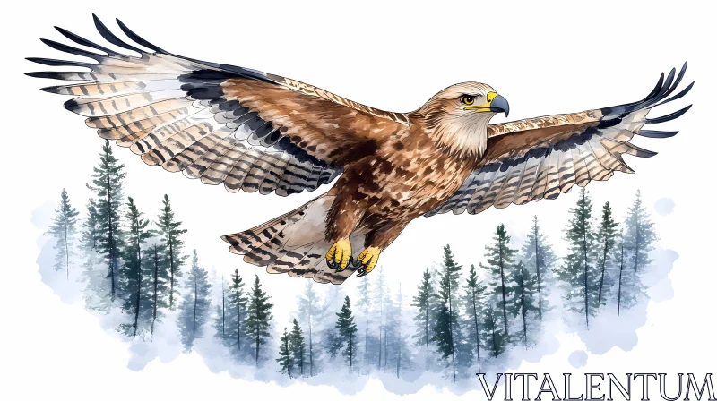 Eagle Above Forest Landscape AI Image